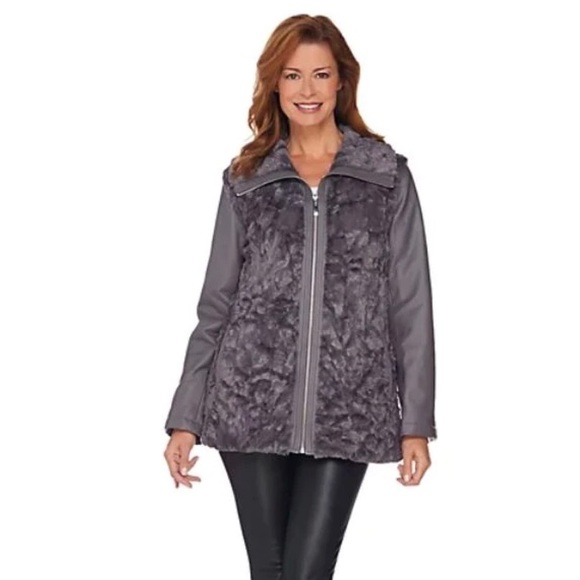 Dennis Basso Faux Fur Zip Front Jacket with Zip-Off Sleeves - Picture 1 of 11